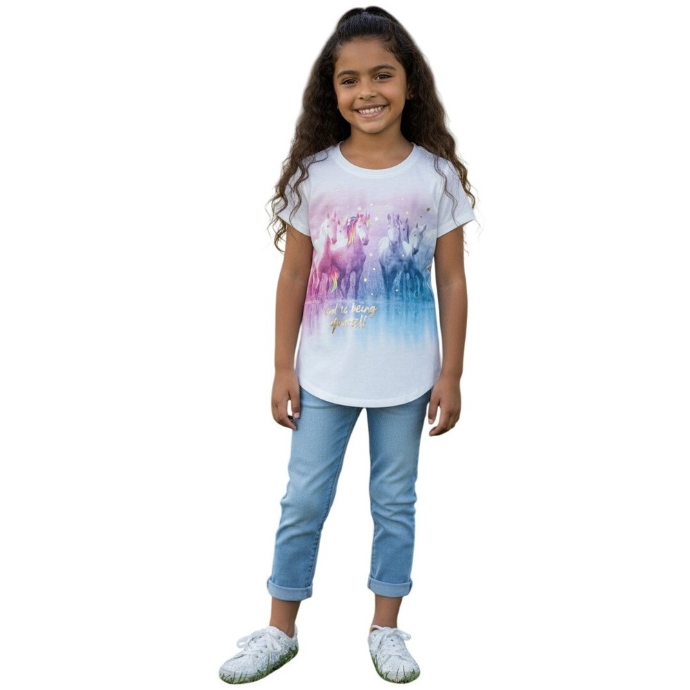 Justice Girls Unicorn Short Sleeve‎ Top Graphic White Shirt Girls Size 12 Casual